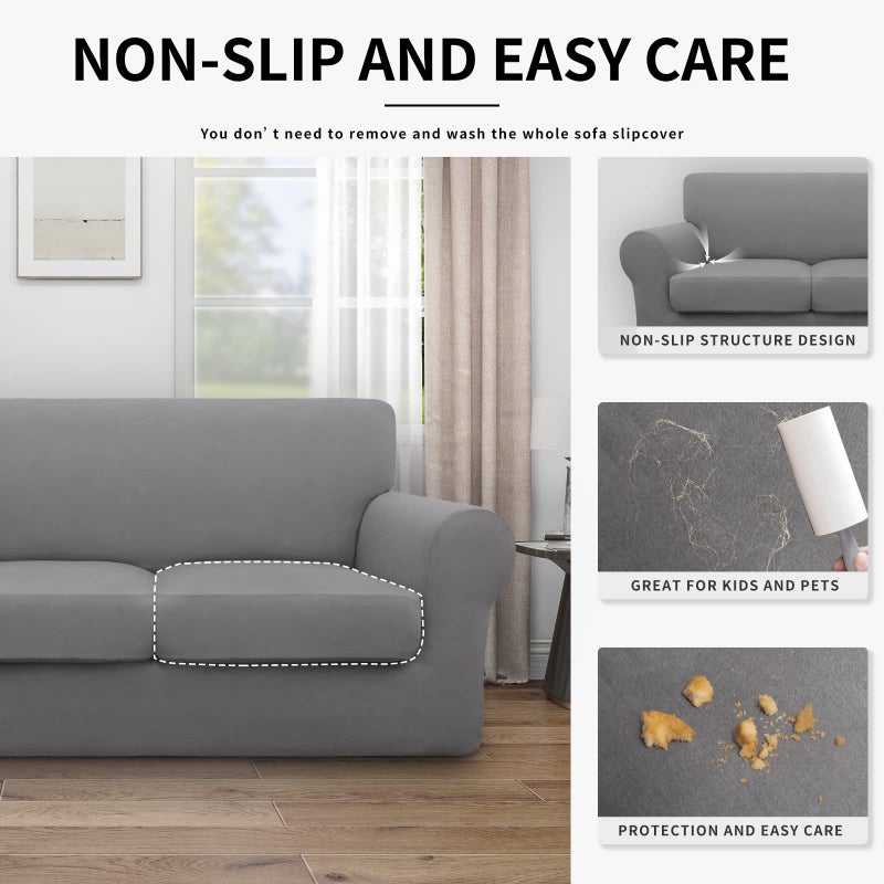 Easy-Going 100% Dual Waterproof 4 Pieces Oversized Cover Stretch Soft Couch Cover for Dogs, Sofa Slipcover for 3 Separate Cushion Couch Leakproof Furniture Protector for Kids, Pets Light Gray - Image 4